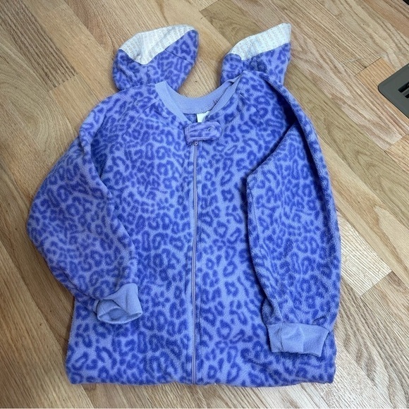 Wonder Kids Purple Cheetah Print Fleece Pajamas Footed One Piece Zip 5T Kids - Picture 1 of 3